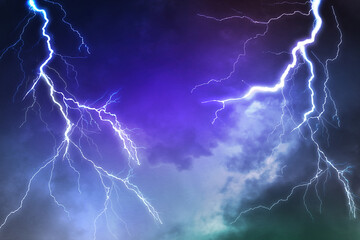 Lightning, thunder cloud dark cloudy sky, Copy space for your text