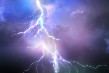 Fototapeta na wymiar Lightning, thunder cloud dark cloudy sky, Copy space for your text