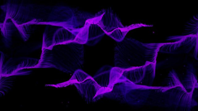 Purple trails waving on black background and rollback