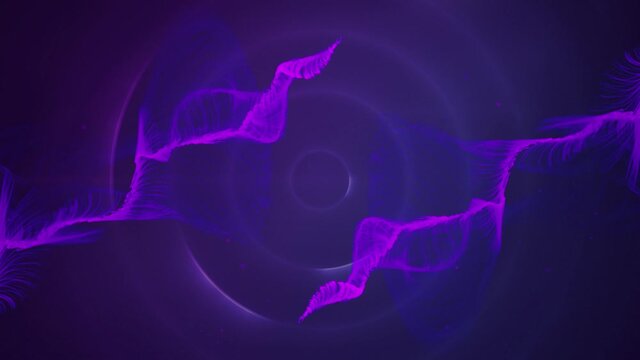 Purple trails waving on circular blue background and rollback