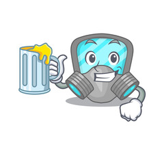 A cartoon concept of respirator mask with a glass of beer