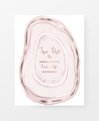 Crystal rose quartz gemstone slice wedding invitation template.