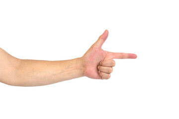 Hand pointing finger of a middle-aged man.