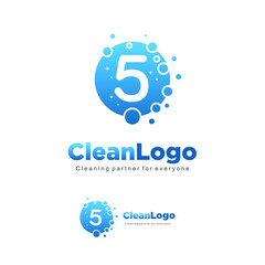 letter 5 clean wash water bubbles symbol logo vector