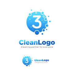 letter 3 clean wash water bubbles symbol logo vector