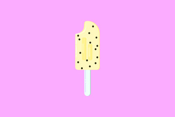 Pineapple ice cream with chocolate sprinkles. Yellow color gives the impression of a strong taste and aroma