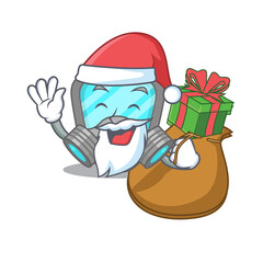 Cartoon design of respirator mask Santa having Christmas gift