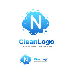 letter N clean wash water bubbles symbol logo vector