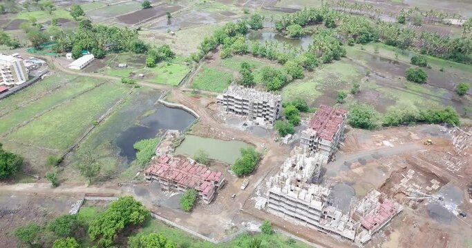 Aerial view under construction building in Neral, Maharashtra