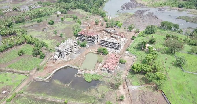 Aerial view under construction building in Neral, Maharashtra