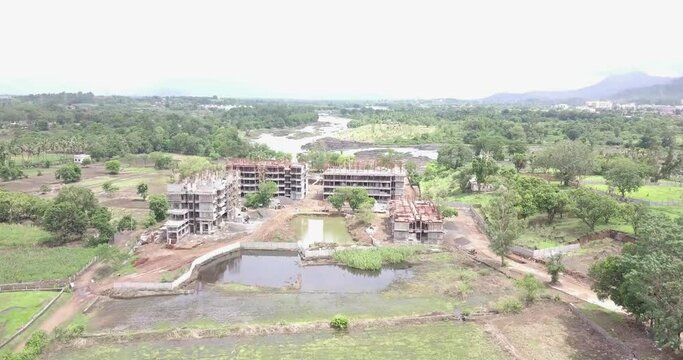 Aerial view under construction building in Neral, Maharashtra