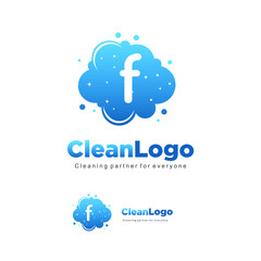 letter F clean wash water bubbles symbol logo vector