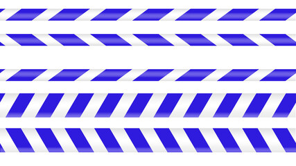 Blue police tape, crime danger line. Caution police lines isolated. Warning tapes. Set of blue warning ribbons. Vector illustration on white background.