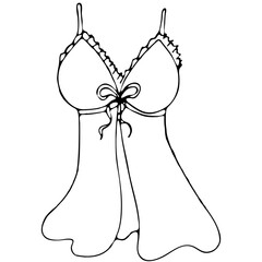 set of female sexy underwear - negligee, peignoir, vector elements in doodle style with black outline