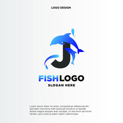 Fototapeta premium Dolphin Initial J Logo Template