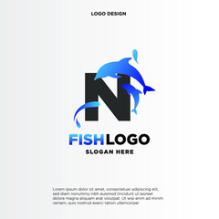 Dolphin Initial N Logo Template