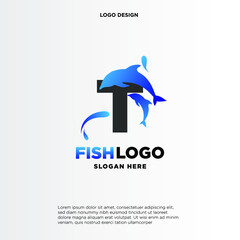 Dolphin Initial T Logo Template