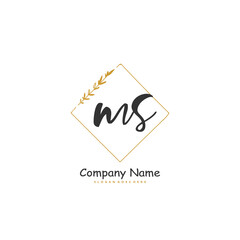 M S MS Initial handwriting and signature logo design with circle. Beautiful design handwritten logo for fashion, team, wedding, luxury logo.