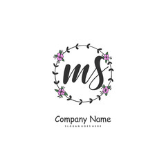 M S MS Initial handwriting and signature logo design with circle. Beautiful design handwritten logo for fashion, team, wedding, luxury logo.