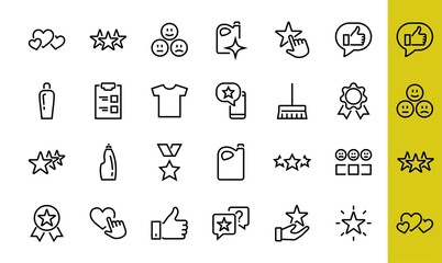 Simple Set Feedback, reviews thin line icons. Evaluation, review, STAR, LIKE and much more, Editable stroke. Vector illustration