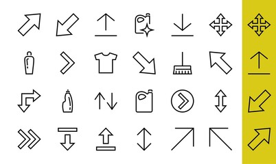 Set of line arrows, directions, arrows, contains icons such as pause, continuation, directly, to the right, Editable stroke. 480x480, On a white background, Vector illustration