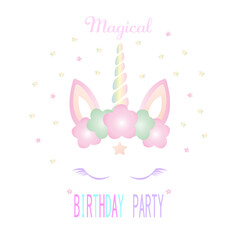 Cute unicorn card for invitations or greetings.