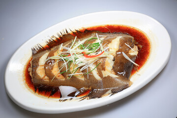 Chinese traditional dishes, steamed flatfish