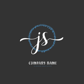 J S JS Initial handwriting and signature logo design with circle. Beautiful design handwritten logo for fashion, team, wedding, luxury logo.