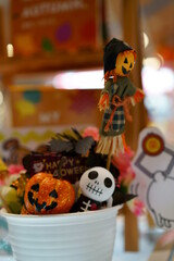 Fototapeta na wymiar Pumpkin and ghost decorated for Halloween event