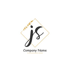 J S JS Initial handwriting and signature logo design with circle. Beautiful design handwritten logo for fashion, team, wedding, luxury logo.