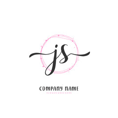 J S JS Initial handwriting and signature logo design with circle. Beautiful design handwritten logo for fashion, team, wedding, luxury logo.
