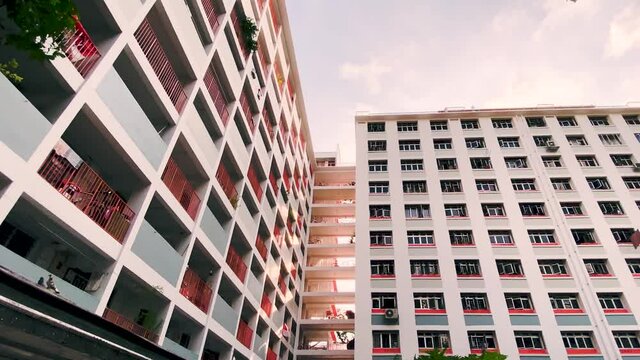 High Rise Apartments And Condominiums In Toa Payoh, Singapore During Sunset. - low angle shot
