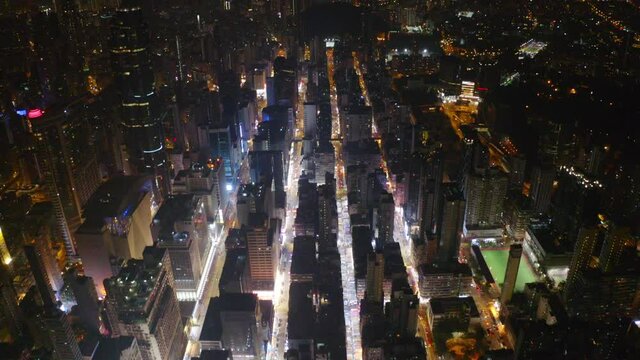 Night aerial shot of  Busy Hong Kong street