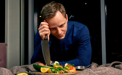 tired chef in a restaurant