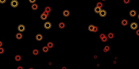 Dark orange vector background with covid-19 symbols.