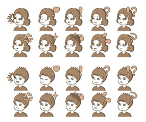 二人の人物の横顔イラスト 表情バリエーション 32 Wall Mural Yotto