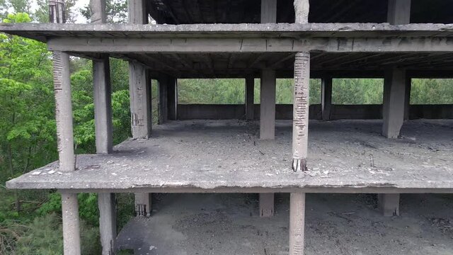 Drone flying through a ruin of Prora