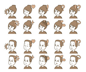 二人の人物の横顔イラスト 表情バリエーション 32 Wall Mural Yotto
