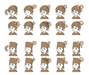茶色の人物横顔イラスト　表情バリエーション 1	