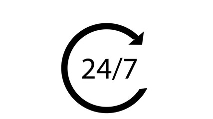 24/7 Hours a day service icon symbol