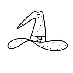 a witch's hat isolated on a white background. Design for Halloween, parties and holidays. Vector illustration in the Doodle style