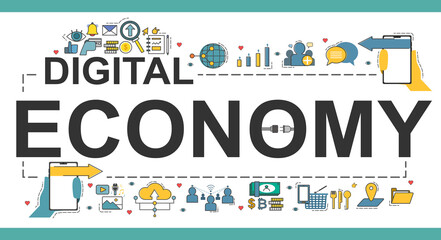 Vector banner of Digital economy topic. Creative flat design for web banner, marketing material, business presentation, online article .
