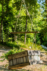 wooden swing crate turned into flower planter