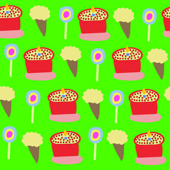 Vector cake and ice cream seamless pattern design. Perfect for decorative projects and fabrics.