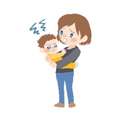 抱っこを嫌がる赤ちゃん 発達障害 とお母さんのイラスト Wall Mural みずきのりんご