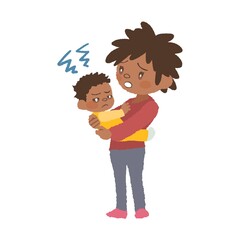 抱っこを嫌がる赤ちゃん（発達障害）とお母さんのイラスト