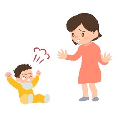 癇癪を起こしている赤ちゃん（発達障害）とお母さんのイラスト