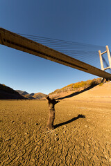 Dry reservoir due to the drought in Spain
