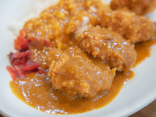 Japanese Fried Chicken (Tonkatsu) With Curry. Japanese Food.