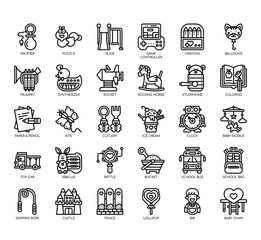 Set of kindergarden thin line and pixel perfect icons for any web and app project.